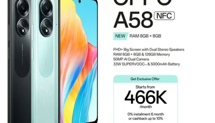 Spesifikasi Oppo A58 Varian RAM 8 GB dan Harganya