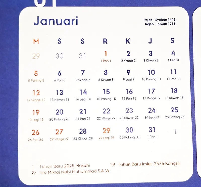 kalender januari 2025