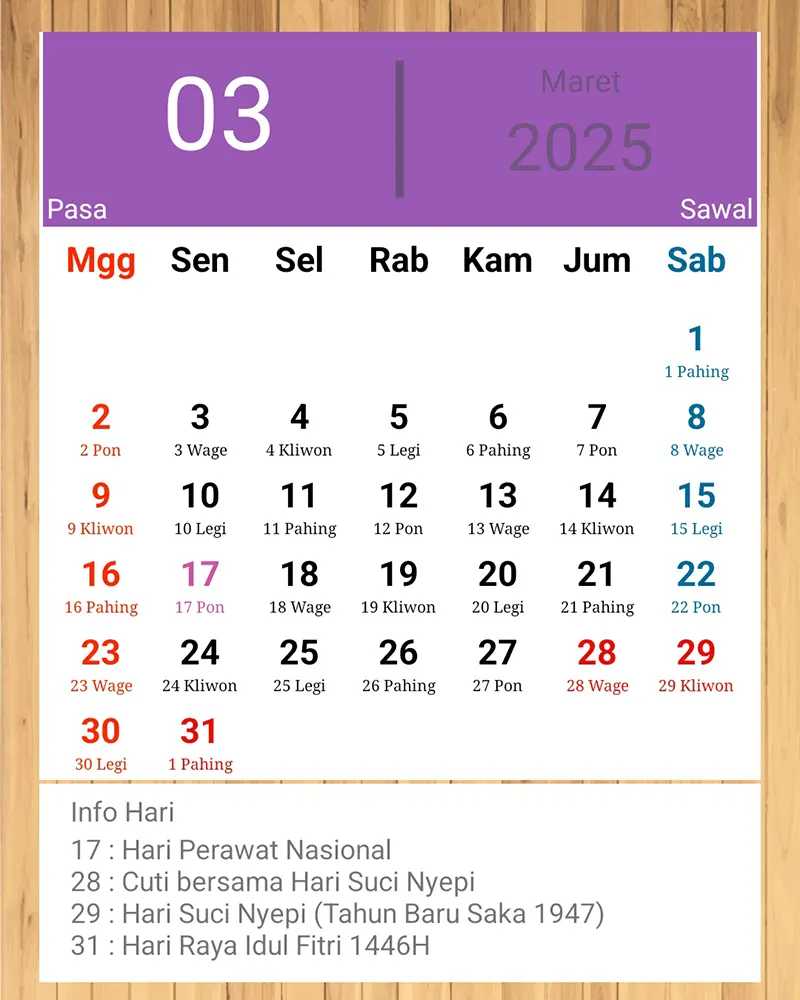 kalender maret 2025