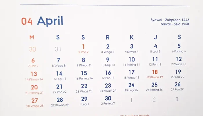 Kalender April 2025: Daftar Tanggal Merah, Libur Lebaran, dan Cuti Bersama
