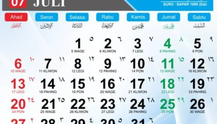 Kalender Jawa Bulan Juli 2025: Lengkap dengan Weton, Hari Pasaran, dan Tanggal Hijriah