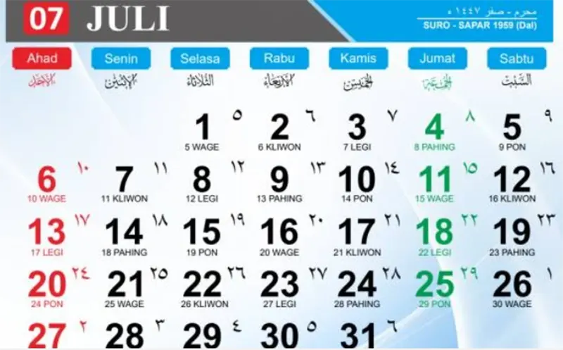kalender jawa juli 2025