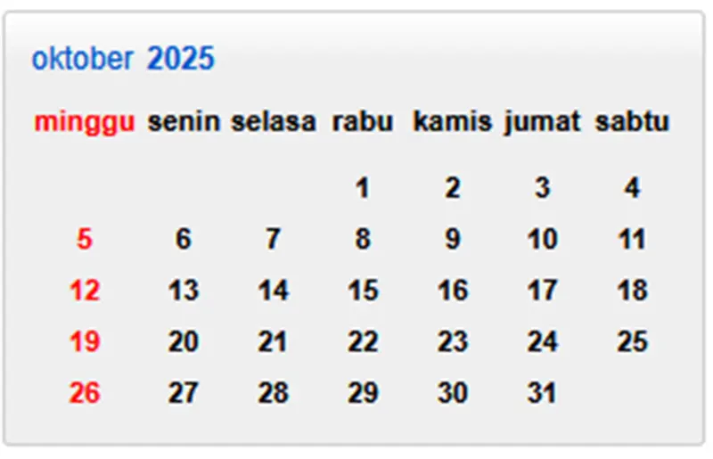 kalender oktober 2025