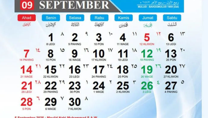Kalender Jawa September 2025: Lengkap dengan Weton, Neptu, Pasaran, dan Hari Penting
