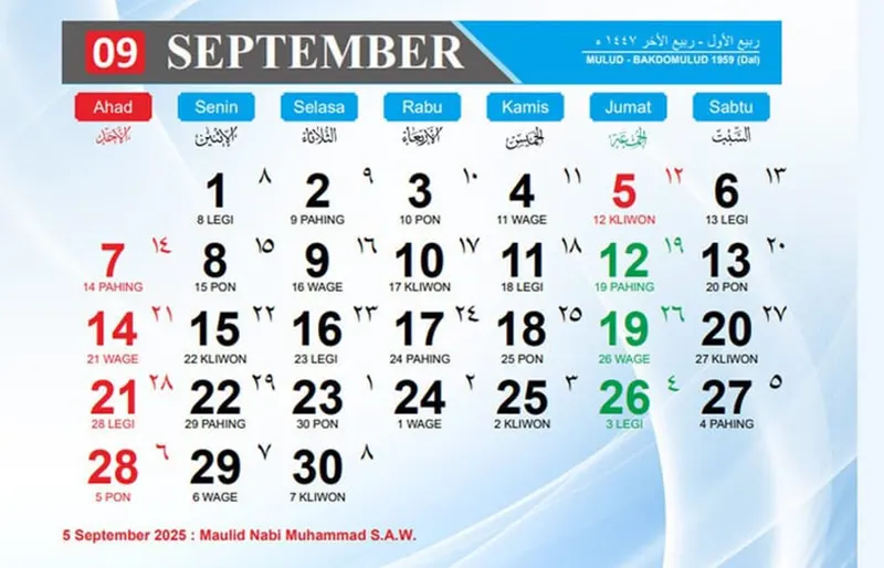 kalender september 2025