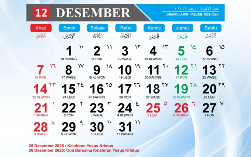 kalender desember 2025