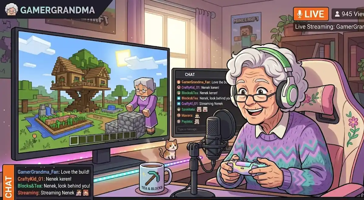 ilustrasi sedang live streaming game minecraft